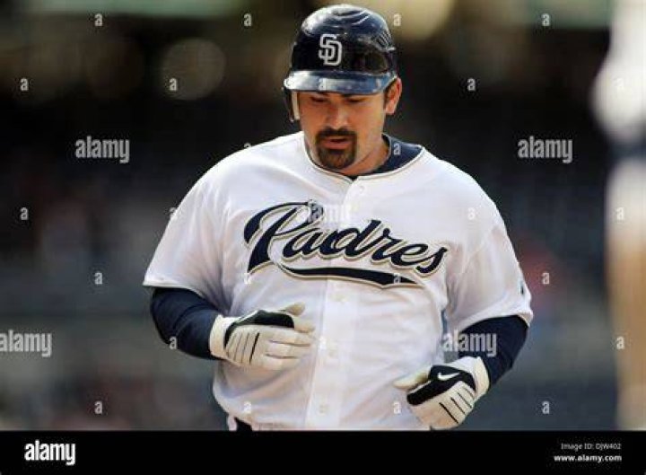 Adrian Gonzalez for the San Diego Padres first baseman swings at a pitch in a game on 5,11,2008 vs the Colorado Rockies at Petco Park