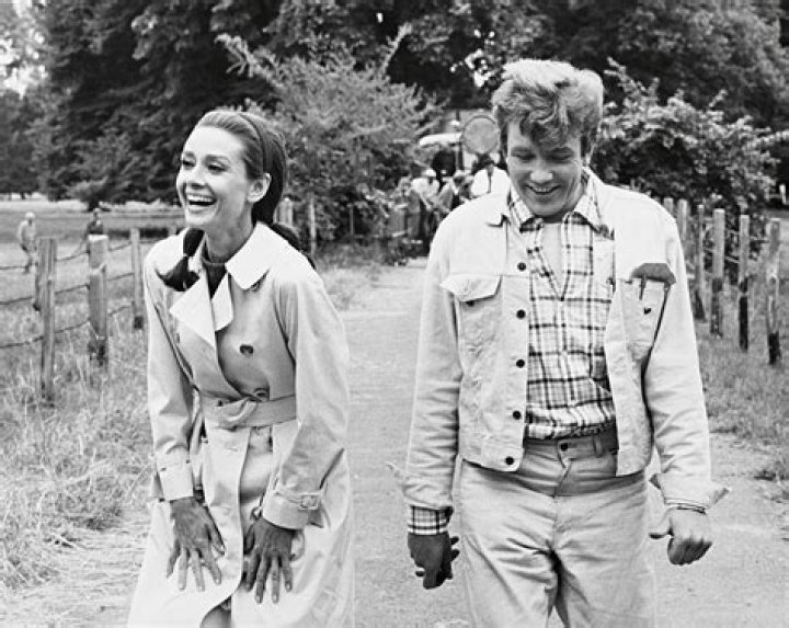 Albert Finney and Audrey Hepburn as seen in a scene in the film 'Two for the Road' (1967)