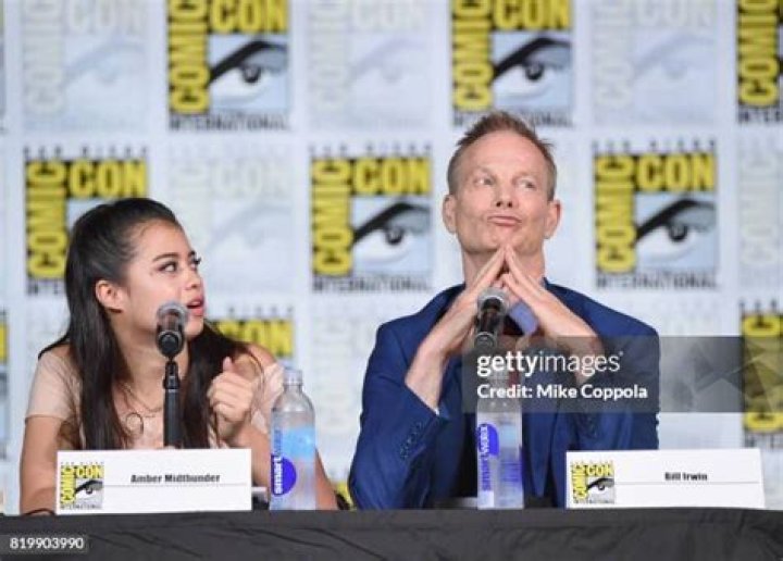 Amber Midthunder and Bill Irwin pictured while speaking at the 2018 San Diego Comic Con International, for 'Legion', at the San Diego Convention Center in San Diego, California