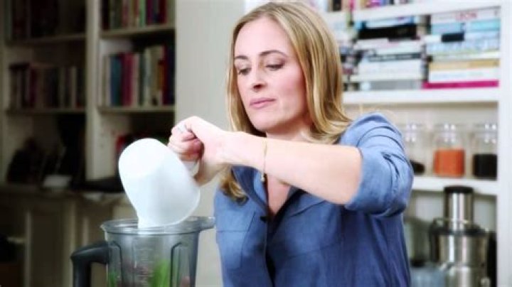 Amelia Freer making a pear and almond smoothie ahead of the BBC Good Food Eat Well Show
