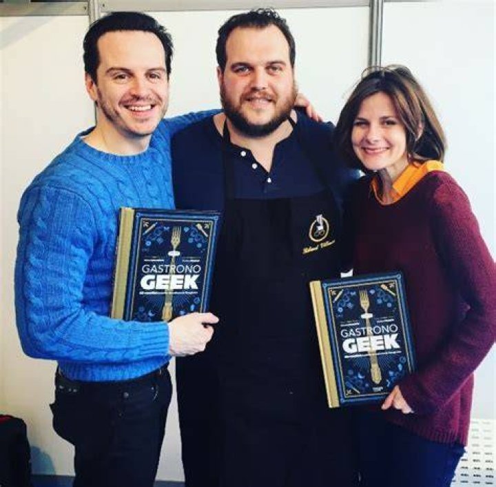 Andrew Scott with Thibaud Villanova and Louise Brealey in April 2016