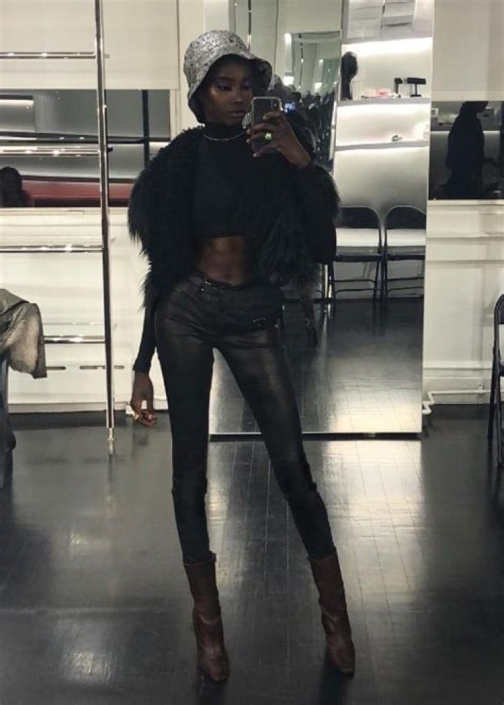 Anok Yai as seen while posing for a mirror selfie along with Alton Mason in Pigalle, Paris, France in January 2019