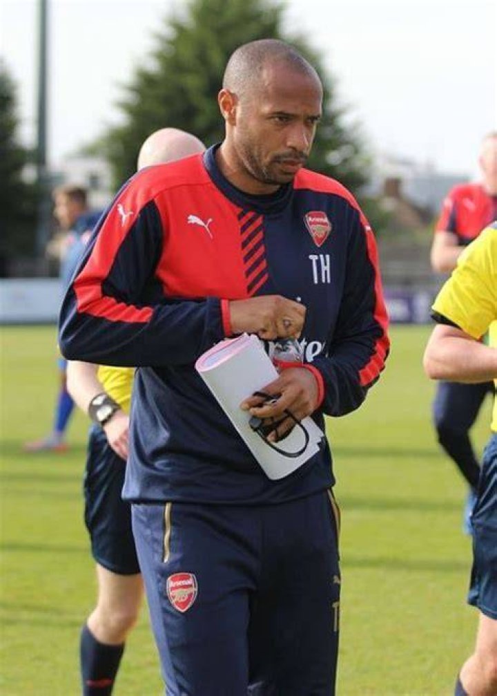 Arsenal youth team coach Thierry Henry seen after the match against Olympiacos in 2015