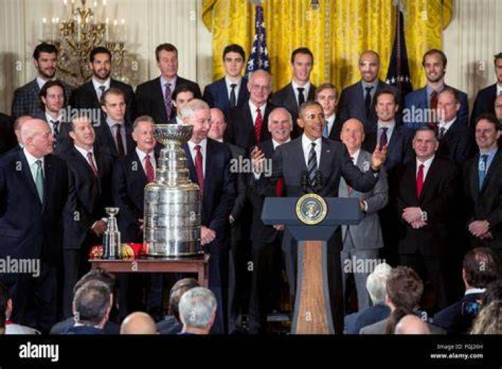 Barack Obama at the trophy room in Magic Johnson's home in Beverly Hills, California in November 2013