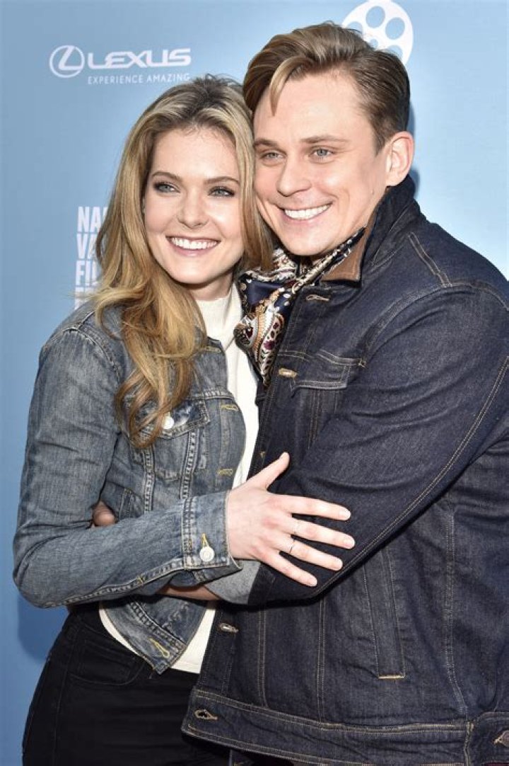 Billy Magnussen and Meghann Fahy as seen in April 2018