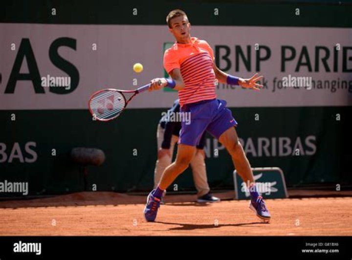 Borna Coric during a match with Taylor Fritz at 2016 French Open on May 24, 2016 in Paris, France