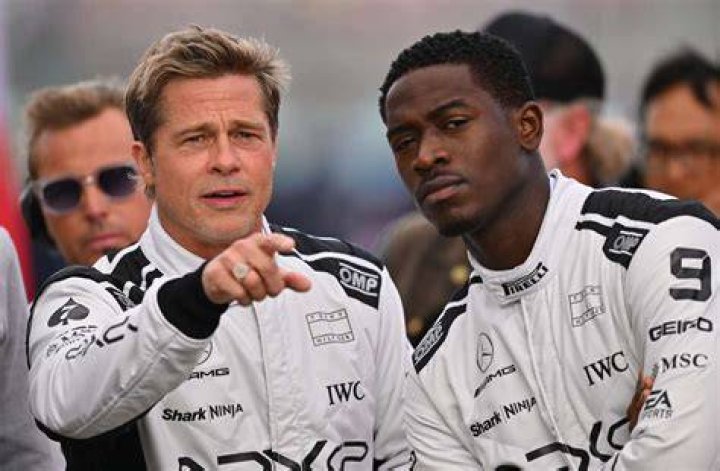 Brad Pitt and Damson Idris as seen together at the F1 British Grand Prix in July 2023