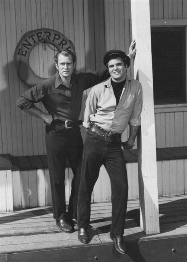 Burt Reynolds (Right) as seen while posing for a picture along with Darren McGavin on the set of 'Riverboat' in 1960