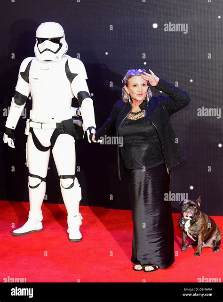 Carrie Fisher at the European Film Premiere of Star Wars in December 2015