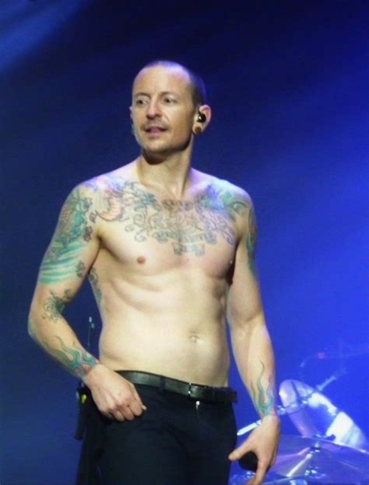 Chester Bennington shirtless in a modeling photoshoot