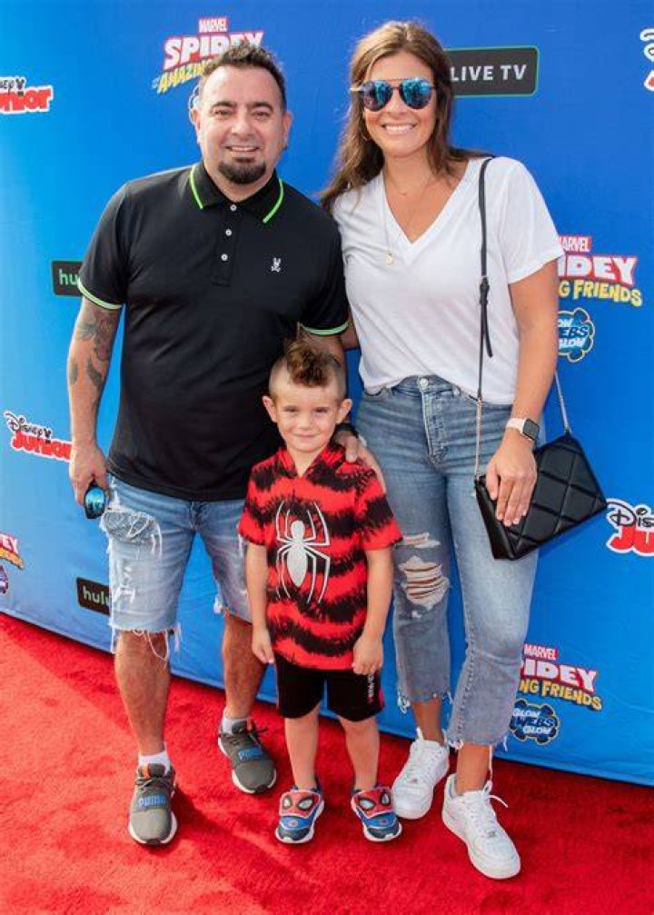 Chris Kirkpatrick with his son as seen in April 2019