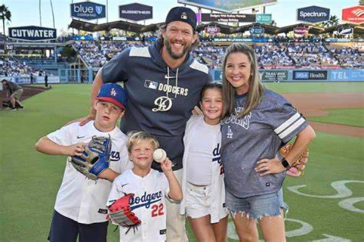 Clayton Kershaw with his wife and children, as seen in April 2020