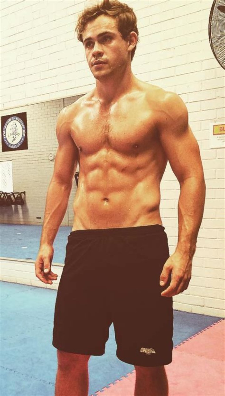 Dacre Montgomery shirtless poolside as seen in 2016
