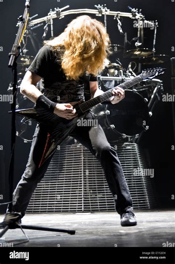 Dave Mustaine in Megadeth performing during the River City Rockfest at the AT&T Center in San Antonio, Texas on May 2016