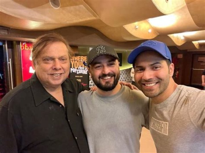 David Dhawan (left) as seen with director Amar Kaushik and his son Varun in November 2022