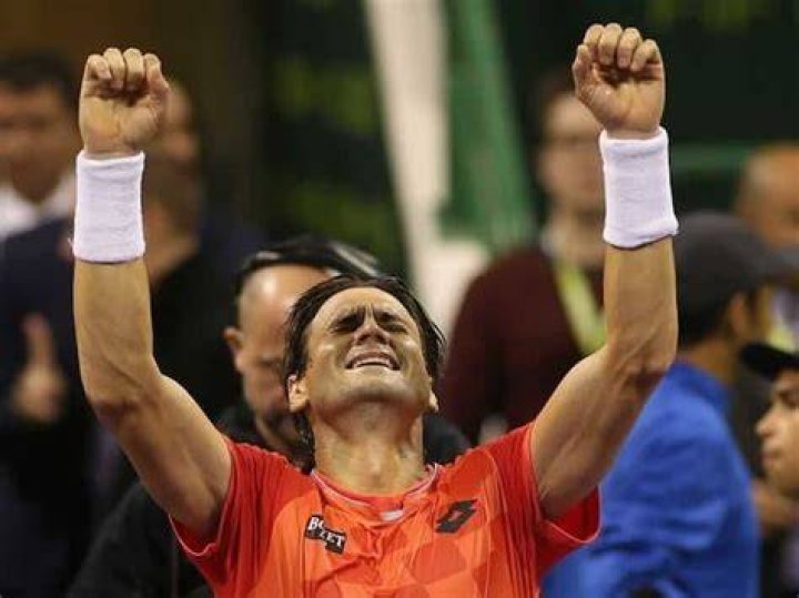 David Ferrer celebrating his tournament winning victory over Tom&aacute;&scaron; Berdych at Qatar ExxonMobil Open 2015