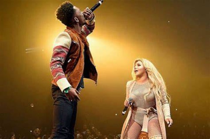 Desiigner and Lil&rsquo; Kim on the stage at the BET Awards in June 2016