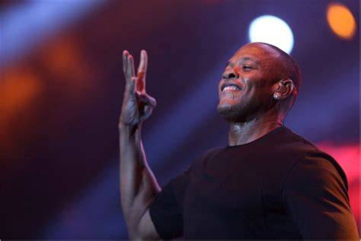 Dr. Dre showing the well known West Coast sign.