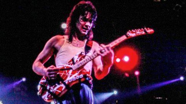 Eddie Van Halen performing at the New Haven Coliseum in the late 1970s with his Frankenstrat