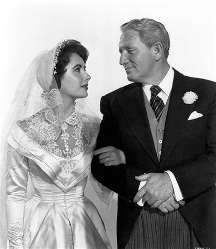 Elizabeth Taylor and Spencer Tracy as seen in a promotional image for the 1950 film Father of the Bride