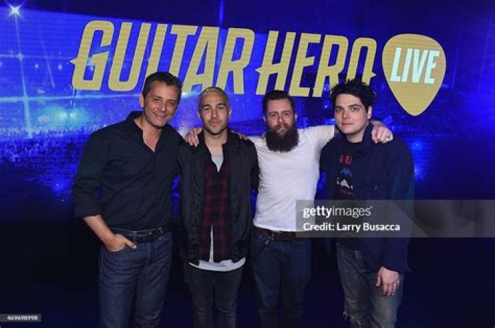 Eric Hirshberg, Pete Wentz, Jamie Jackson and Gerard Way at the revealing of All-New Guitar Hero Live game in April 2015