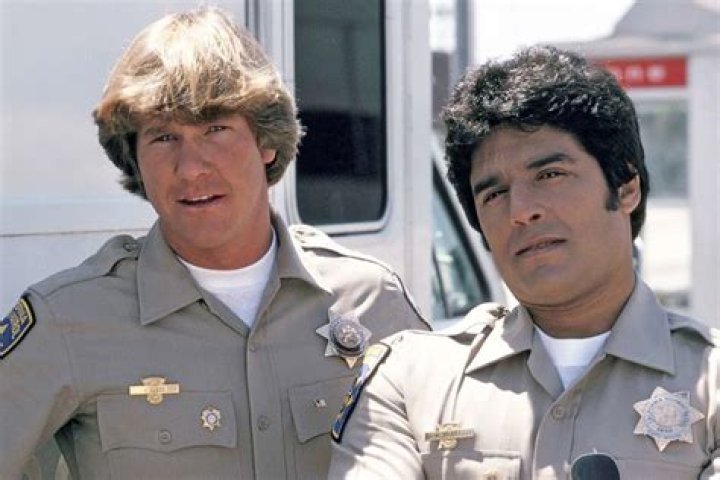 Erik Estrada (Left) as 'Ponch Poncherello' and Larry Wilcox as 'Jon Baker' from the television series 'CHiPS'