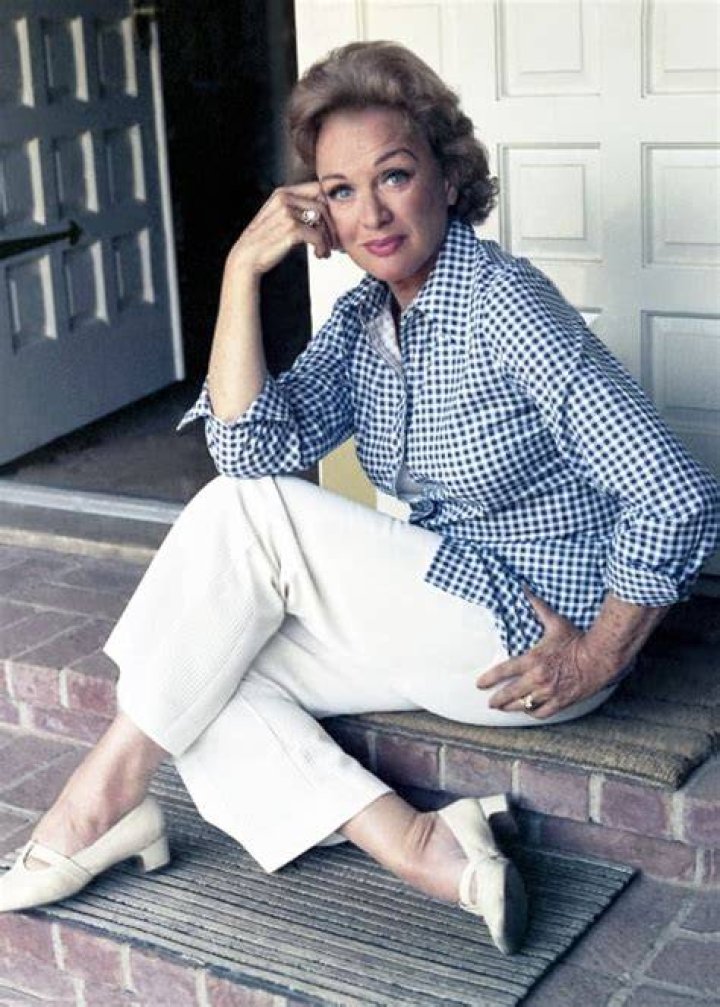 Eve Arden as seen while posing for the camera outside her home in California in 1972