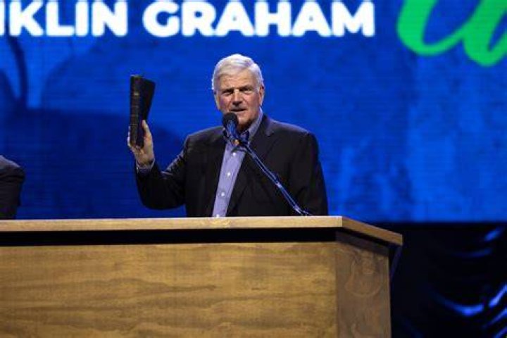 Franklin Graham as seen preaching in Knoxville Tennessee