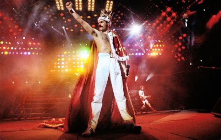 Freddie Mercury while performing on stage in 80’s