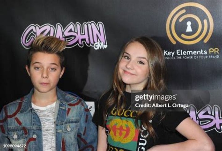 Gavin Magnus and Piper Rockelle as seen while posing goofily for the camera in Los Angeles, California in April 2019