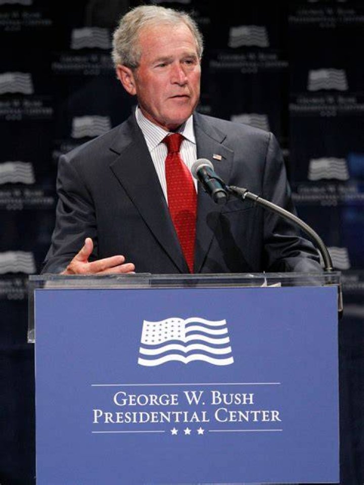 George W. Bush (Right) as seen with Russian president Vladimir Putin in Shanghai, China on October 21, 2001