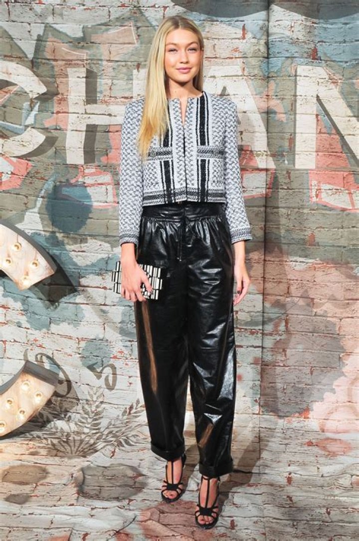 Gigi Hadid in leather trousers out in New York City in December 2016