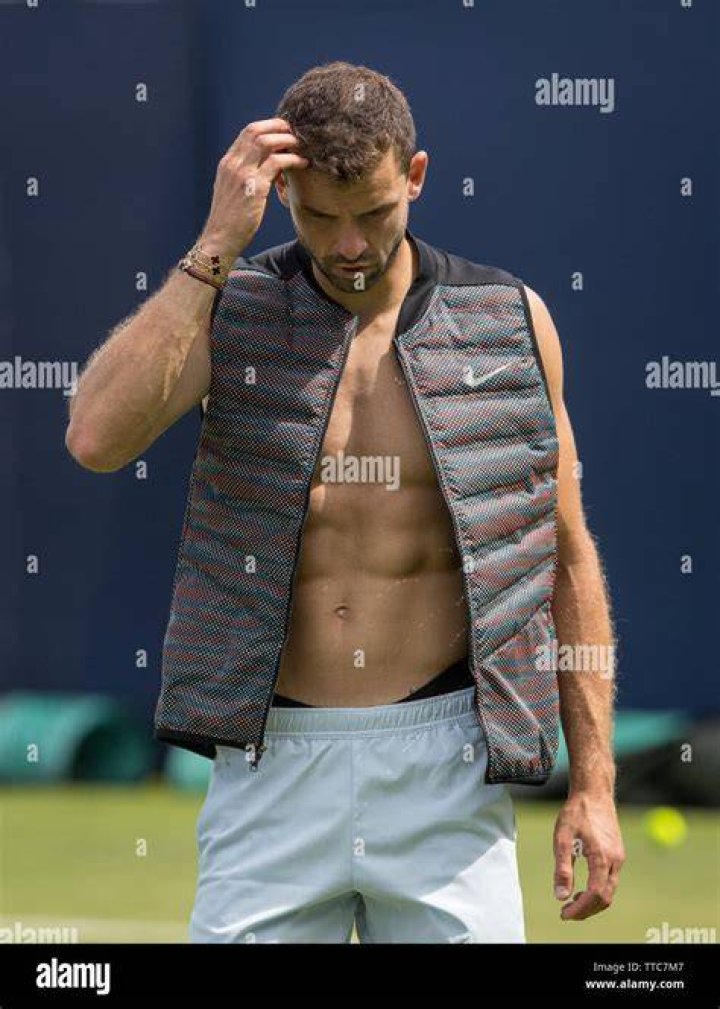 Grigor Dimitrov on the practice court during Aegon Championships at Queen's Club in June 2015