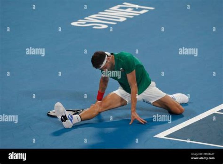 Grigor Dimitrov playing the shot in a tennis match held in 2018