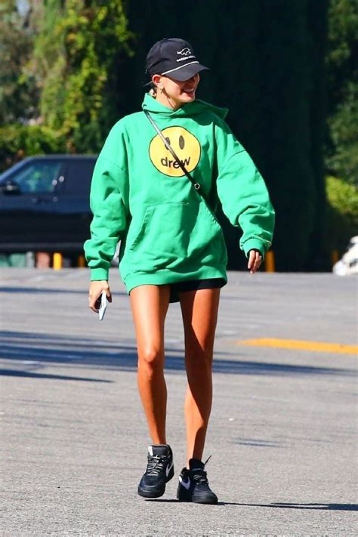 Hailey Bieber wearing Drew House clothing in 2020