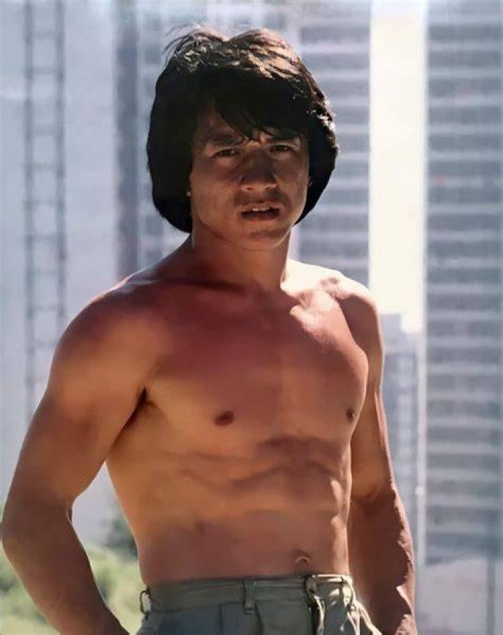 Jackie Chan shirtless in a modeling photoshoot