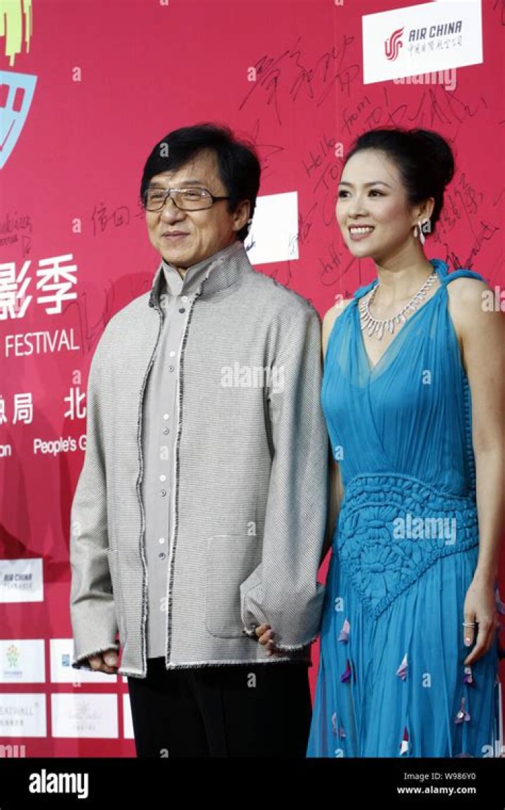 Jackie Chan with his wife Feng-Jiao and son Jaycee Chan