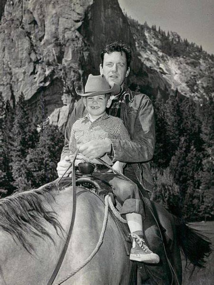 James Arness with his son, Rolf, in a publicity photo in 1959