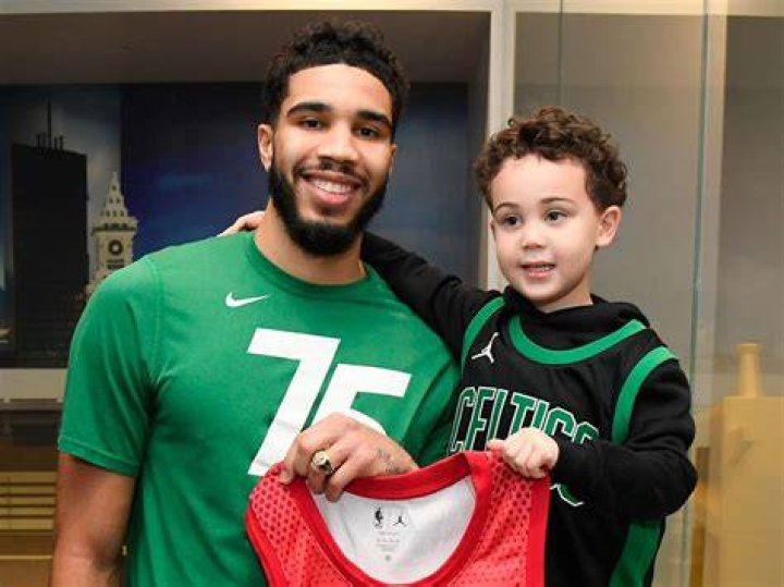 Jayson Tatum with his son as seen in April 2019