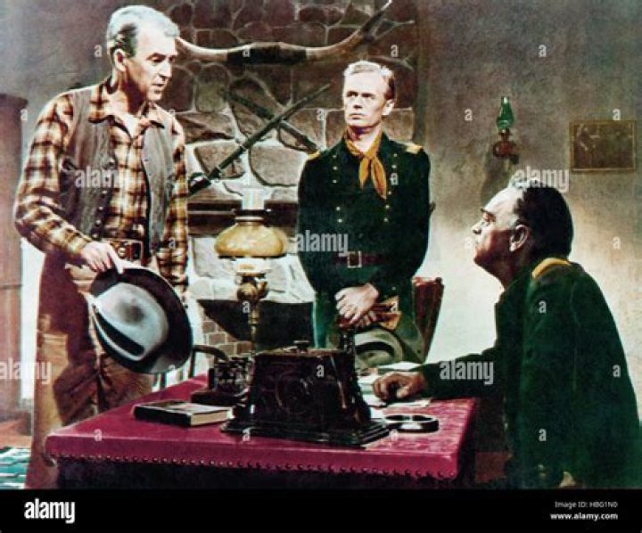 John McIntire and James Stewart as seen in The Far Country (1955)