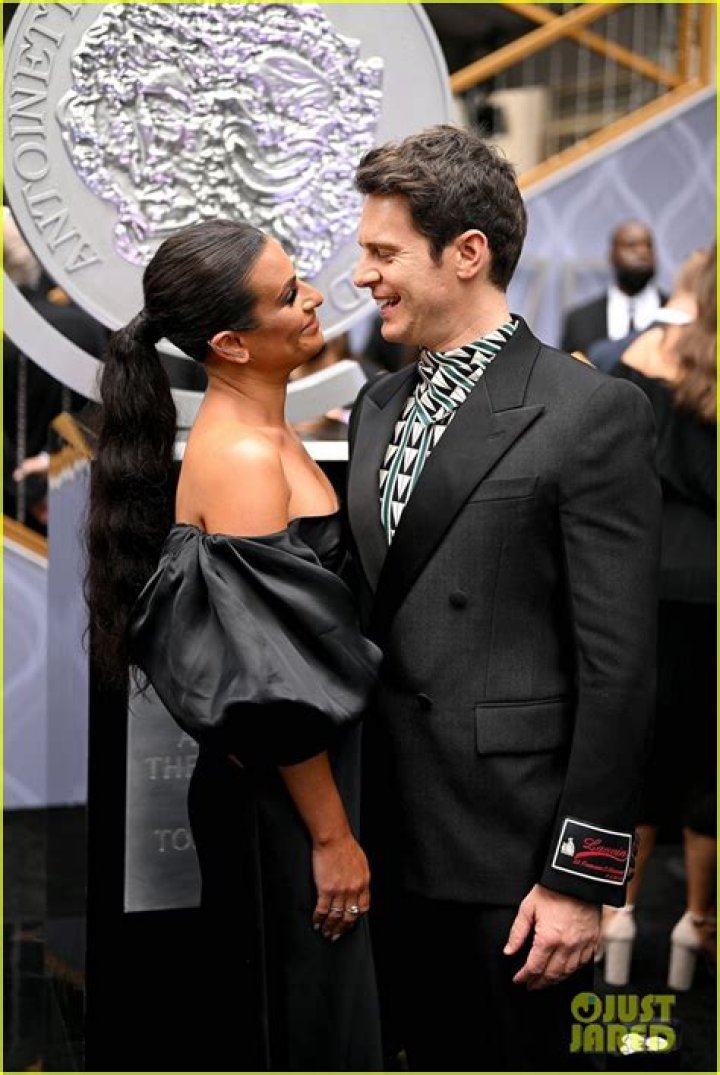 Jonathan Groff and Lea Michele in a selfie in April 2018
