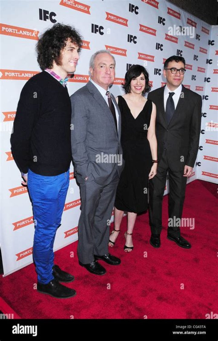 Jonathan Krisel, Fred Armisen, Carrie Brownstein, and Lorne Michaels as seen in 2012