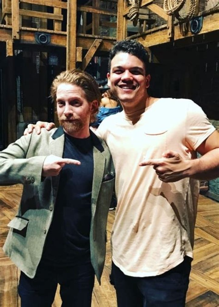 Josh Andr&eacute;s Rivera (Right) posing for a picture alongside Seth Green at the Hollywood Pantages Theatre in Los Angeles, California in 2017