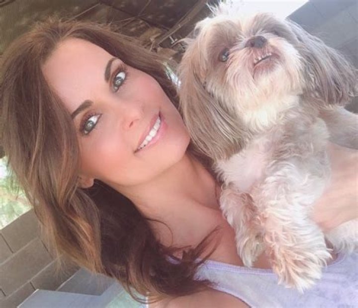 Karen McDougal with her dog as seen in May 2018