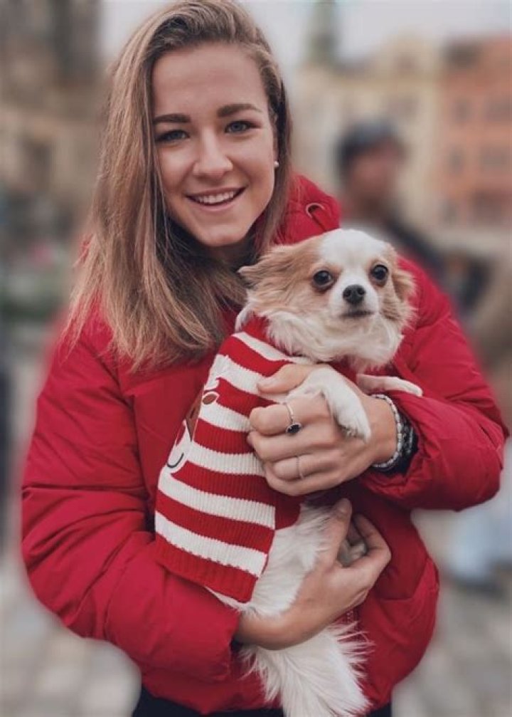 Karol&iacute;na Muchov&aacute; with her pet dog, as seen in December 2019