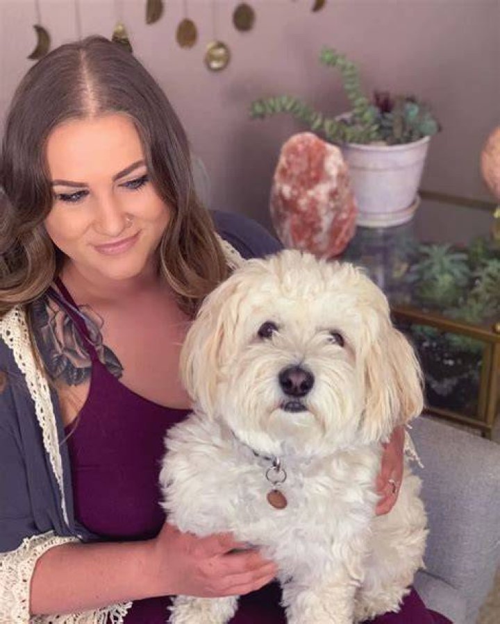 Kendall Rae with her dog as seen in April 2019
