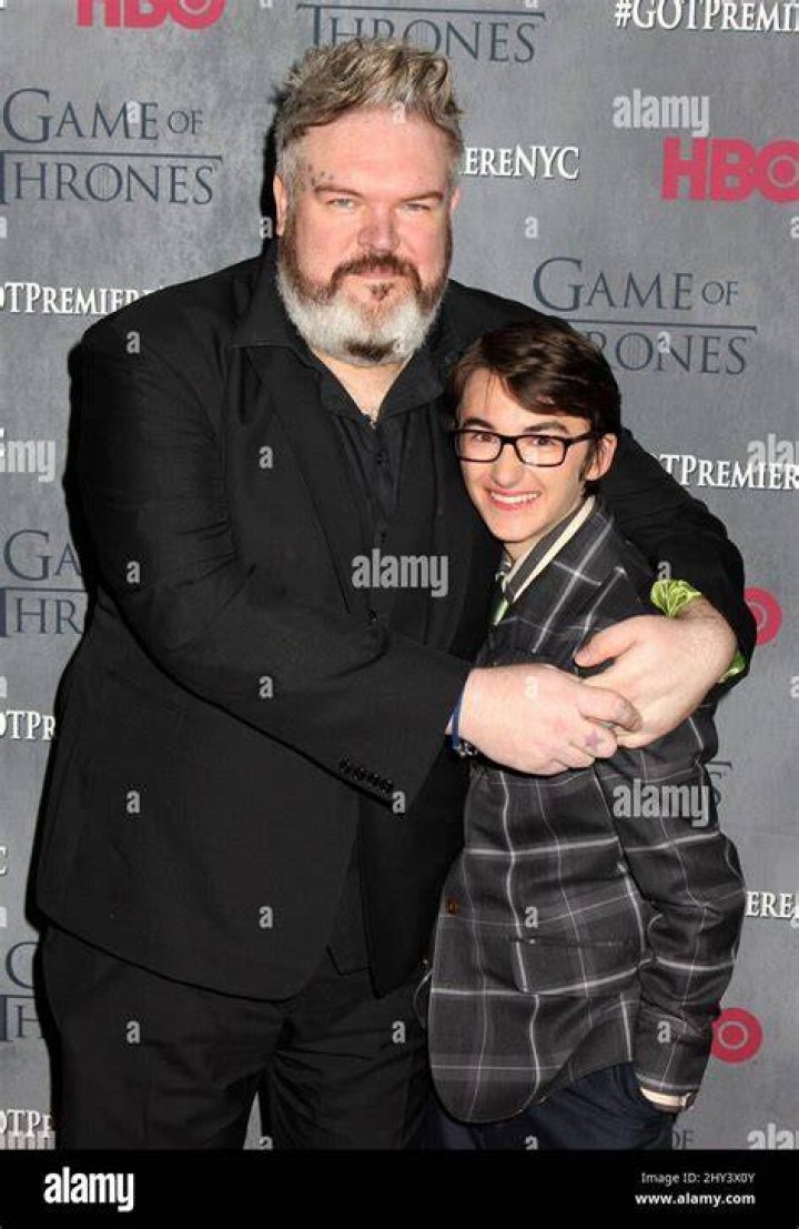 Kristian Nairn with Isaac Hempstead Wright at the Game of Thrones Season 4 premiere in March 2014