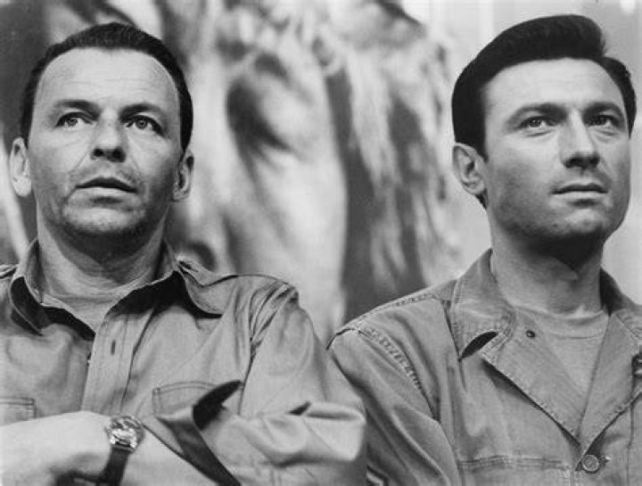 Laurence Harvey (left) and Frank Sinatra (right) filming a scene from The Manchurian Candidate