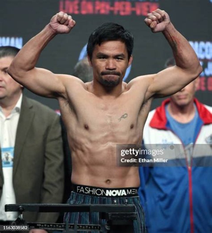 Manny Pacquiao during the welterweight unification championship bout on May 2, 2015 at MGM Grand Garden Arena in Las Vegas, Nevada