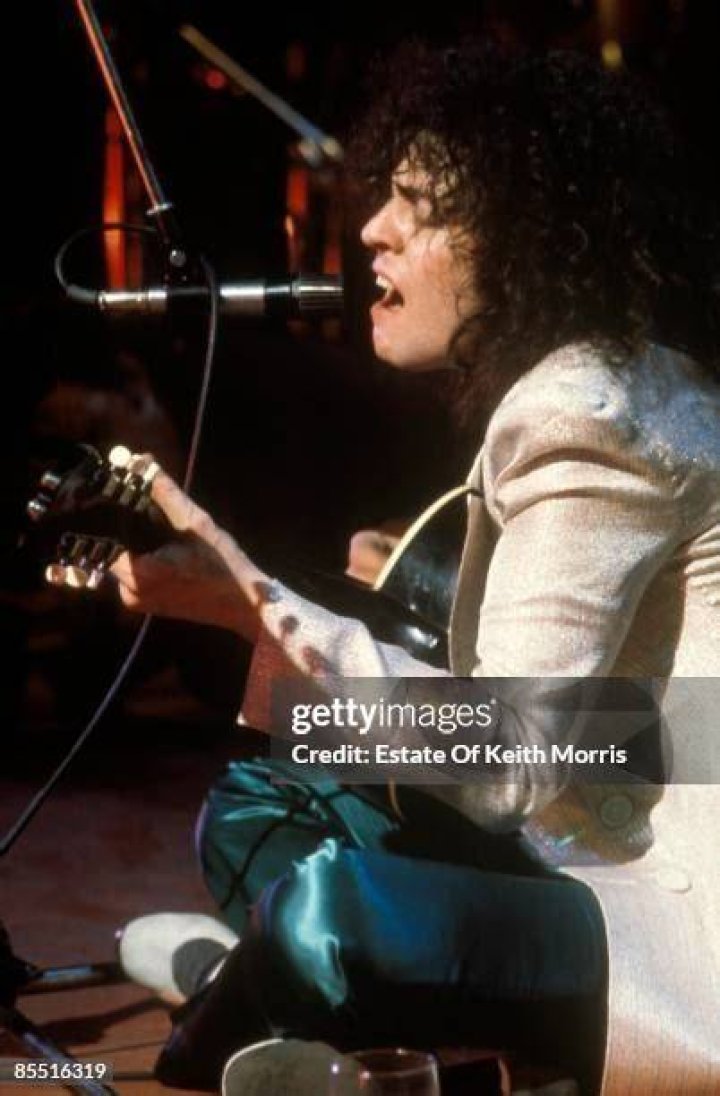 Marc Bolan performing live in 1974 as part of T. Rex&rsquo;s Truck Off Tour across England, United Kingdom